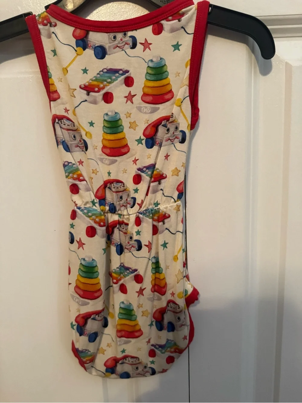 Posh Peanut Fisher-Price White Romper with Red Trim and Multicolor Toy Print